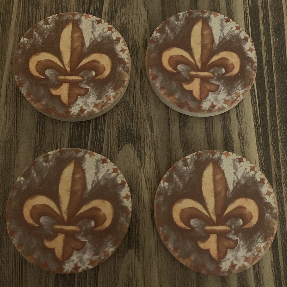 Thirsty Stone Fleur De Lis Stone Coaster Set (4pc)